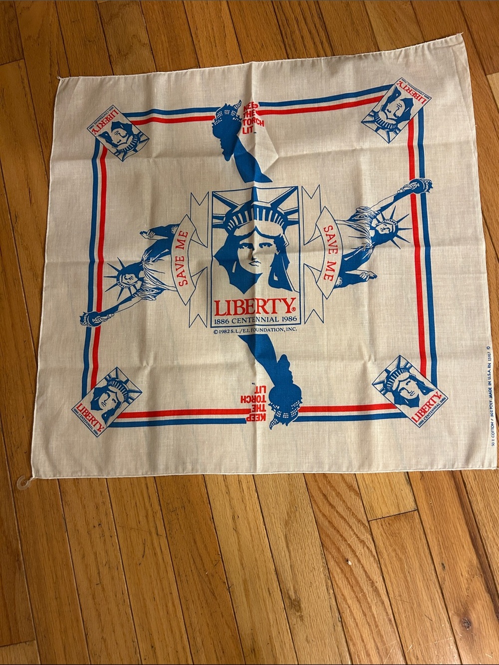 Liberty Centennial Statue of Liberty Bandana - Blue & Red on Cream